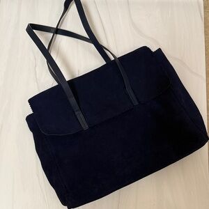 Vintage Elegant Navy Blue Suede Tote Bag